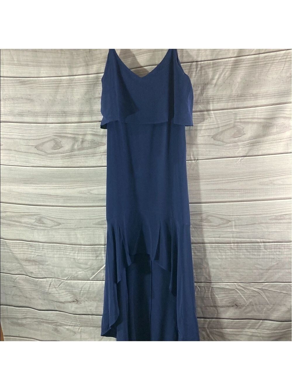 INTERMIX Navy Hanna Bib Silk High Low Maxi Dress